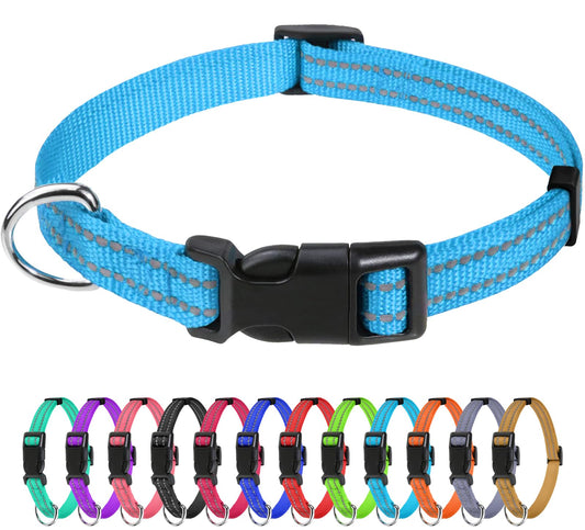 TagME Dog Collars for Small Dogs, Reflective Nylon Pet Collar with Quick Release Buckle, Small Dog Collar for Boys, Sky Blue, 3/8" Width