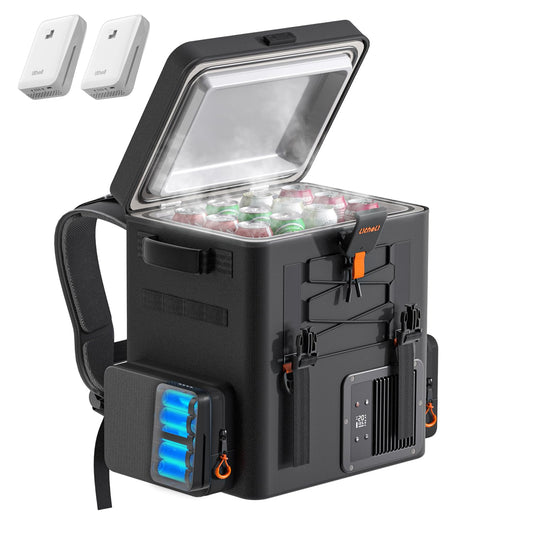 LiTHELi Frozen Pack 12V Car Refrigerator & Portable Electric Cooler, 20L/21QT with 2 U20 Batteries, -4~68℉ Travel Fridge Freezer for Camping, Road Trips, RV, Boat & Beach (Backpack Design)