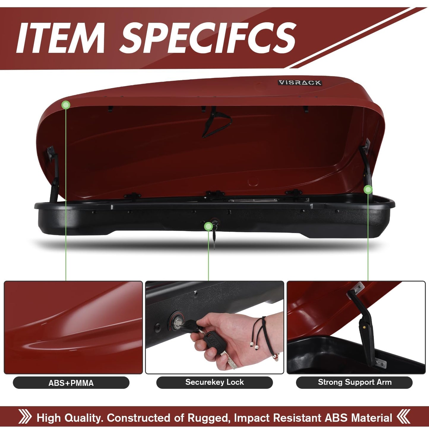 Heavy-Duty Rooftop Cargo Box, Weather-Resistant Hard-Shell Roof Storage Box with Security Locks, 130 LBS Capacity, 14 Cubic Ft, 56" L x 30" W x 13.7" H, Red