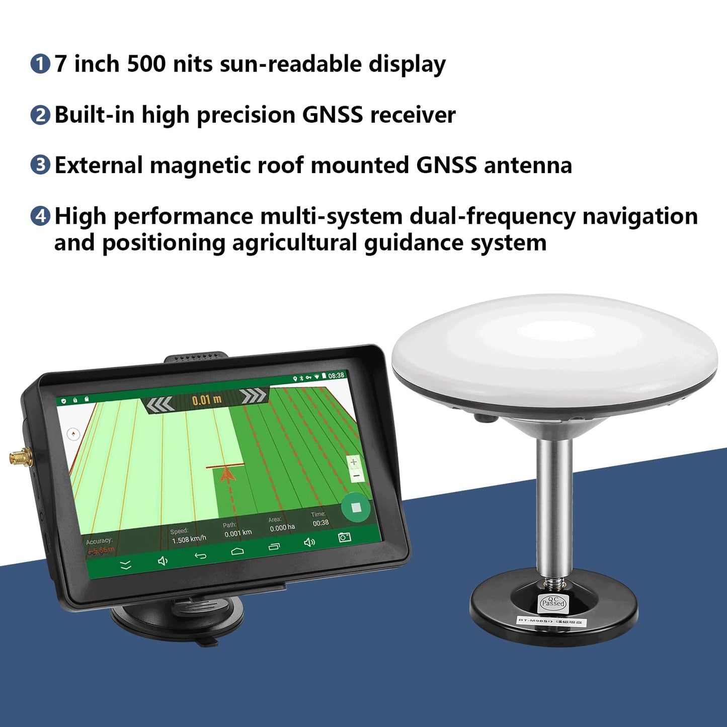 7-inch Tractor GPS Navigator for Agriculture, High-Accuracy GNSS Agricultural Navigator for Precision Farming – GPS Guidance System for Spraying, Plowing, and Sowing with Automatic Positioning