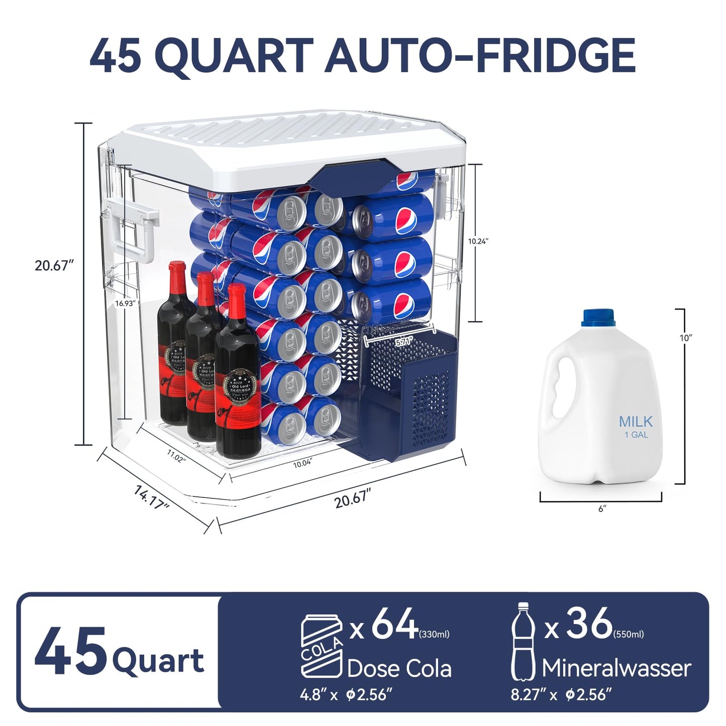 Megiu 12 Volt Refrigerator Car Fridge Portable 12V 45 Quart Freezer Compressor Cooler 12V/24V DC 110～240 V AC for Truck Van RV Camper SUV and Home Use