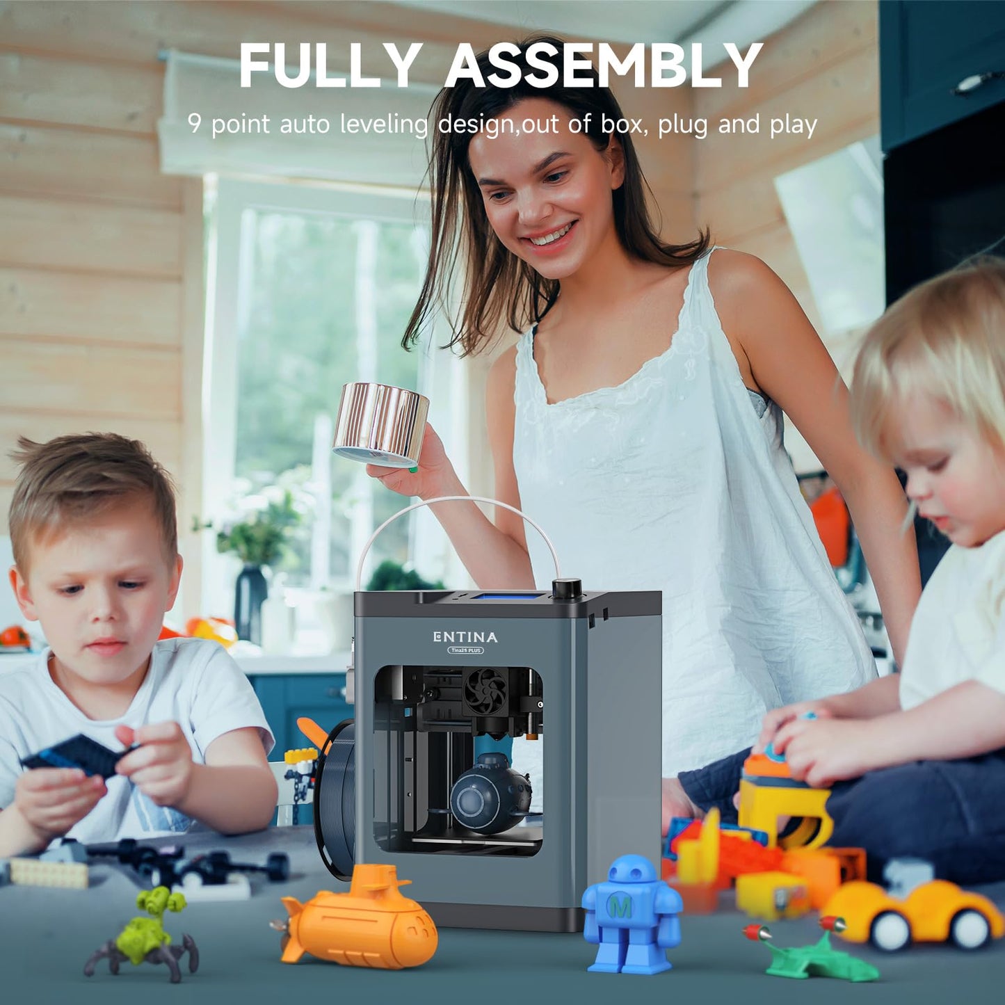 3D Printers TINA2 Plus V2, 250mm/s High Speed Auto Leveling FDM Mini 3D Printer with Spring Steel Platform, Fully Assembled 3D Printer for Kids and Beginners with WiFi High Precision 3D Printers