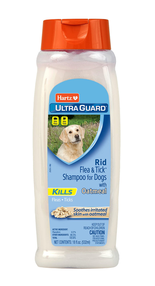 Hartz UltraGuard Rid Flea & Tick Oatmeal Dog Shampoo, 18 oz Bottle