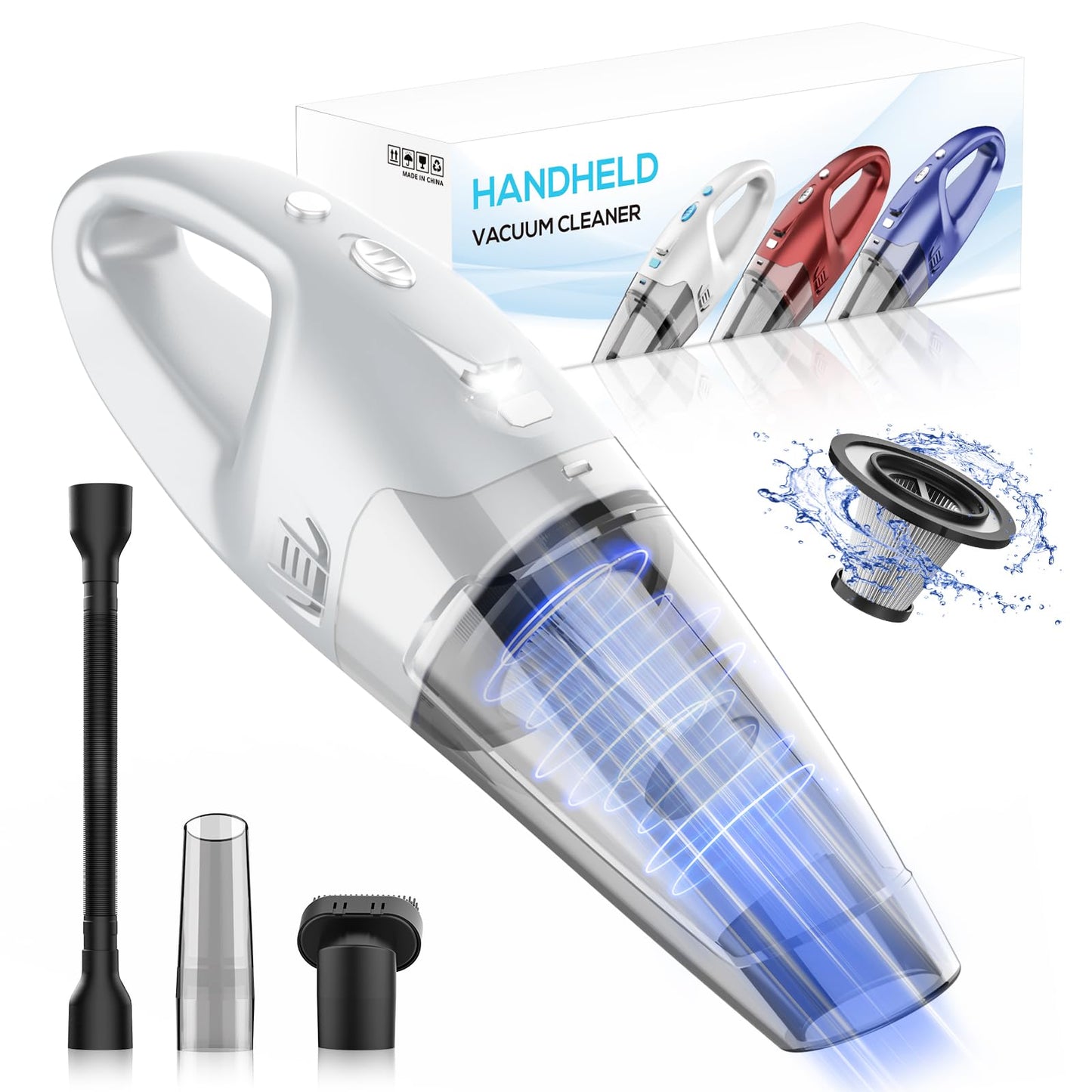 YOOHI Handheld Vacuum Cordless Rechargeable,Car Vacuum Cleaner with LED Light/Multi Accessories, 1.5lbs Lightweight Hand Vacuum Cordless Rechargeable for Car and Home, Mine Portable Vacuum