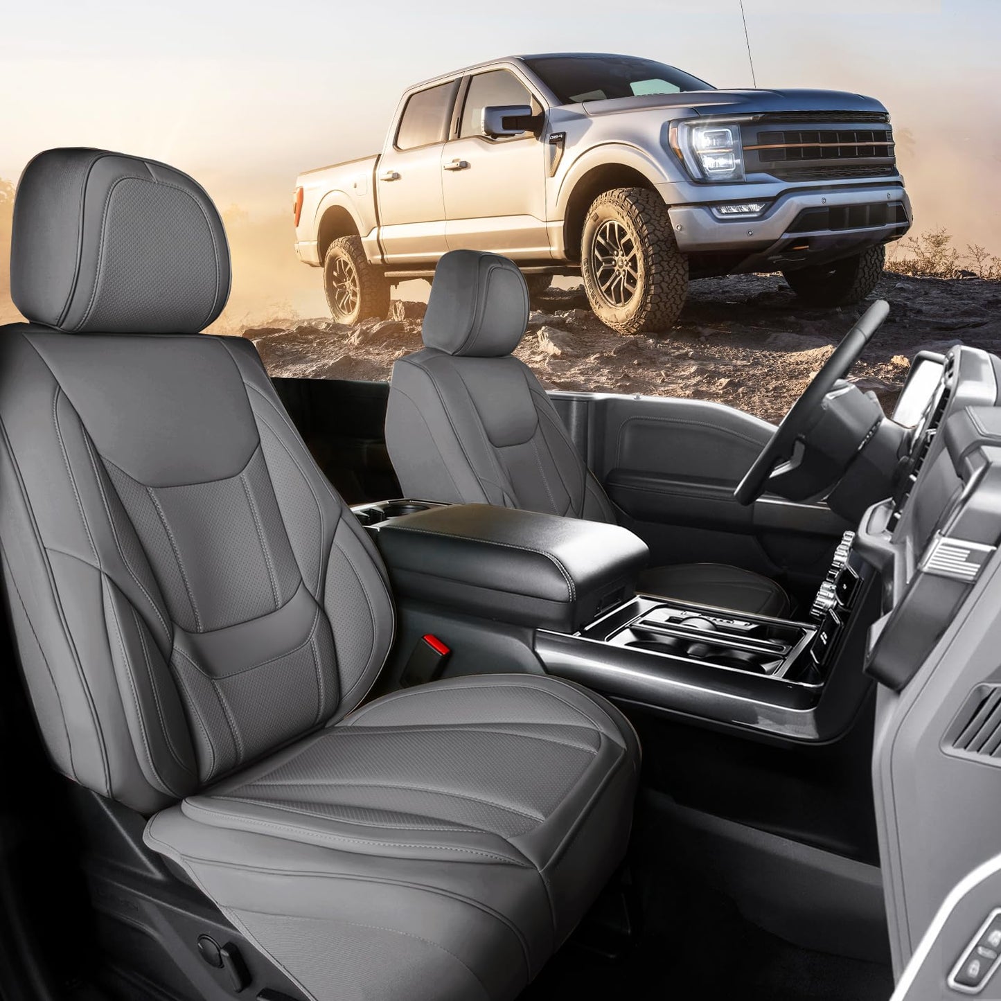 Coverland Custom Car Seat Covers Compatible with Tacoma, F150, F250, F350, Ram 1500, Silverado 1500 - Premium Fax Leather Non-Slip Waterproof Interior Front Seat-Dark Gray [See Size Chart-Size A10]