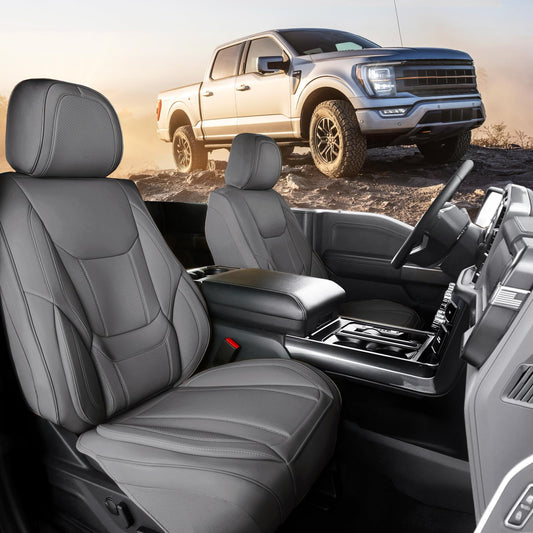 Coverland Custom Car Seat Covers Compatible with Tacoma, F150, F250, F350, Ram 1500, Silverado 1500 - Premium Fax Leather Non-Slip Waterproof Interior Front Seat-Dark Gray [See Size Chart-Size A10]