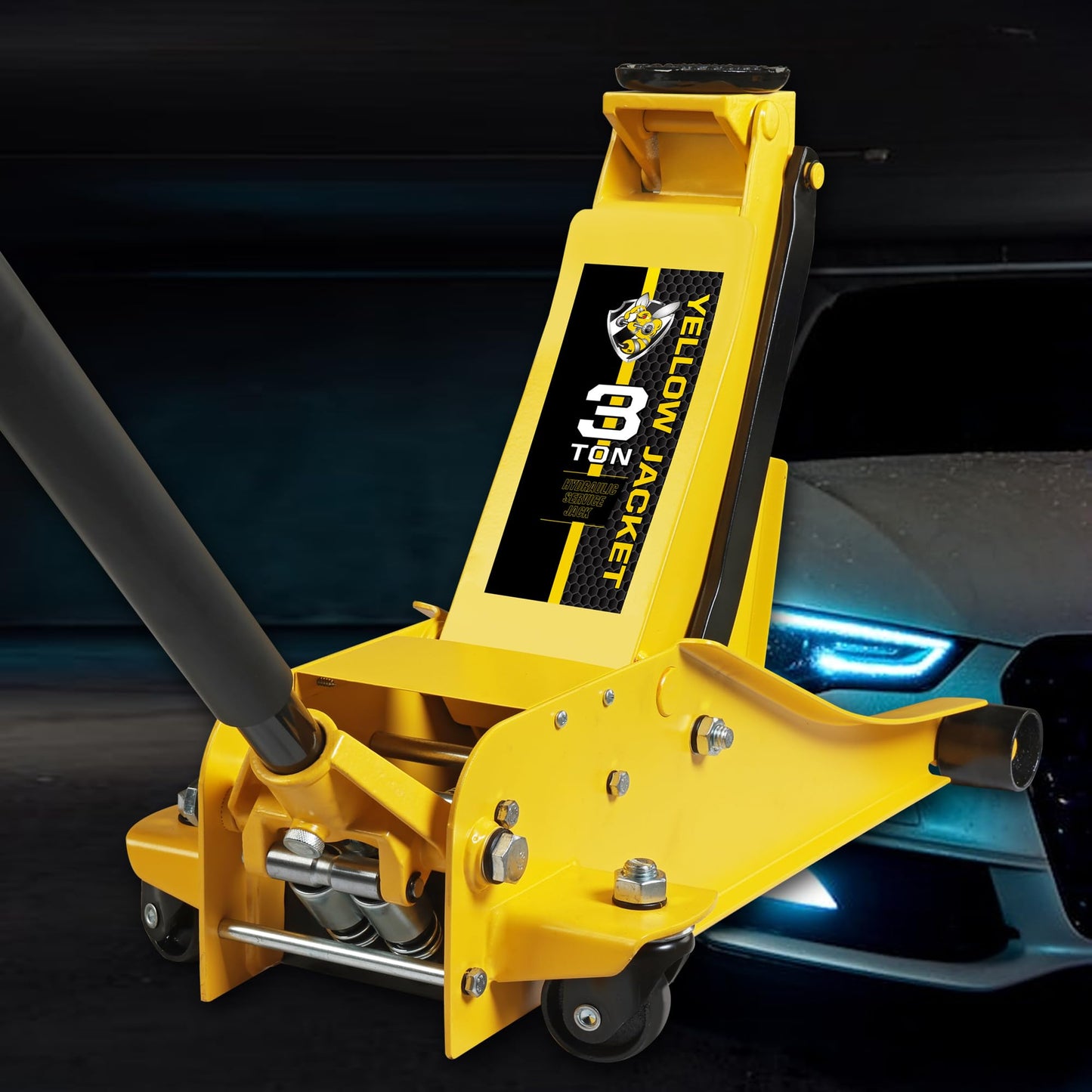 YELLOW JACKET 3 Ton Hydraulic Floor Jack Dual Pump for Quickly Car Lift, Low Profile Service Jack, 6600 lb Capacity