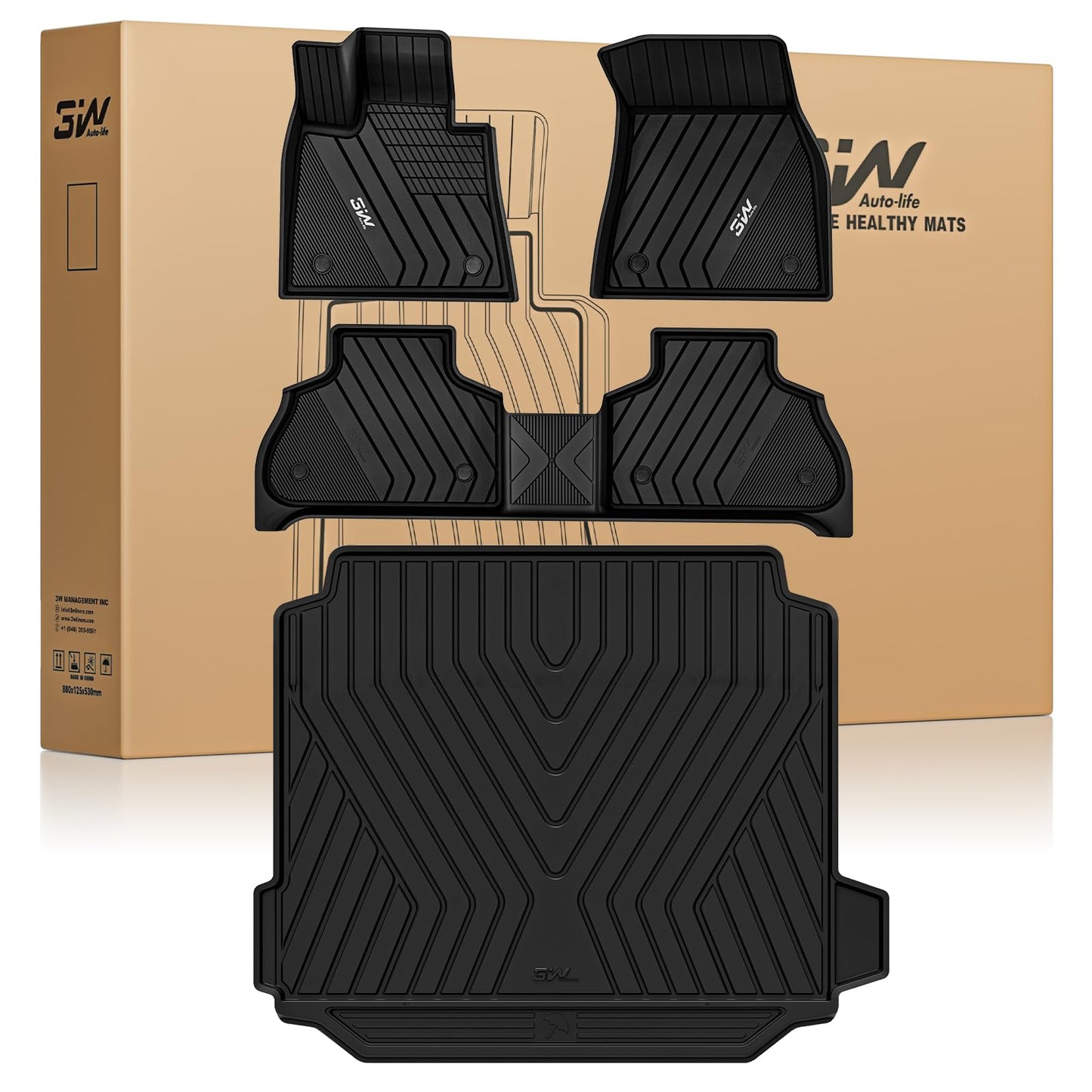 3W Floor Mats & Cargo Liner Custom Fit for BMW X5 2019-2024 2025 2026 40i/45e/50e/50i/M/M50i/M60i TPE All-Weather Full Set Heavy Duty Floor Liner and Trunk Mat Accessories (Only for 5 Passenger)