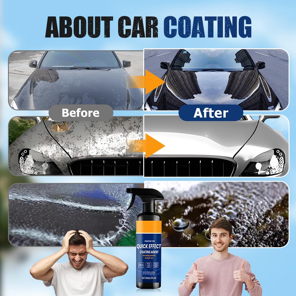 2025 New Advanced Car Quick-acting Coating Agent Spray, Car Coating Sprays, Quick Effect Cars Scratch Wax Polish Spray, Waterless Wash, Oil Film Emulsion Glass Cleaner(2pcs, 8.12FL Oz)