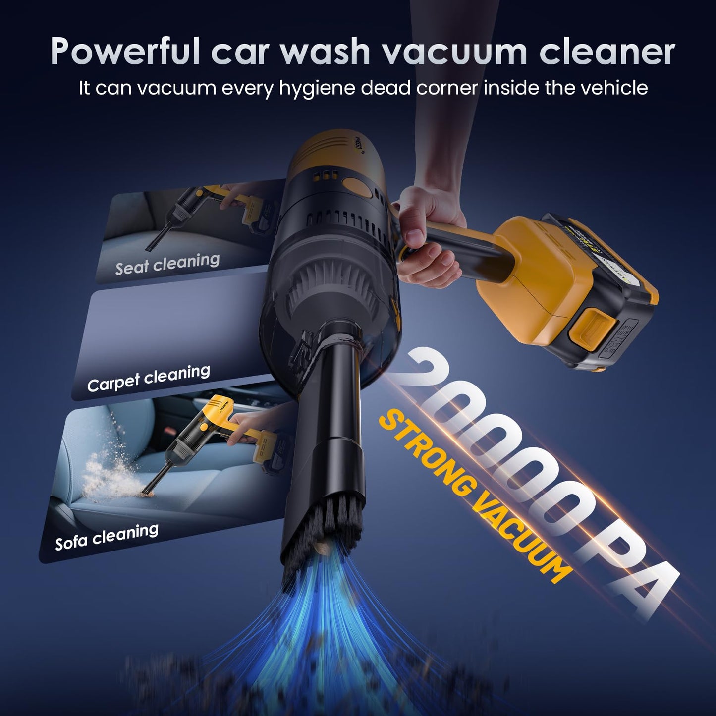 Car Vacuum Portable Cordless - CarCraftKit 3-in-1 Kit, Pressure Washer, Air Duster, with 2x25000mAh Battery, 20000PA Car Vacuum Cleaner, 10000 RPM Air Duster, 280 PSI High Power Pressure Washer Easy