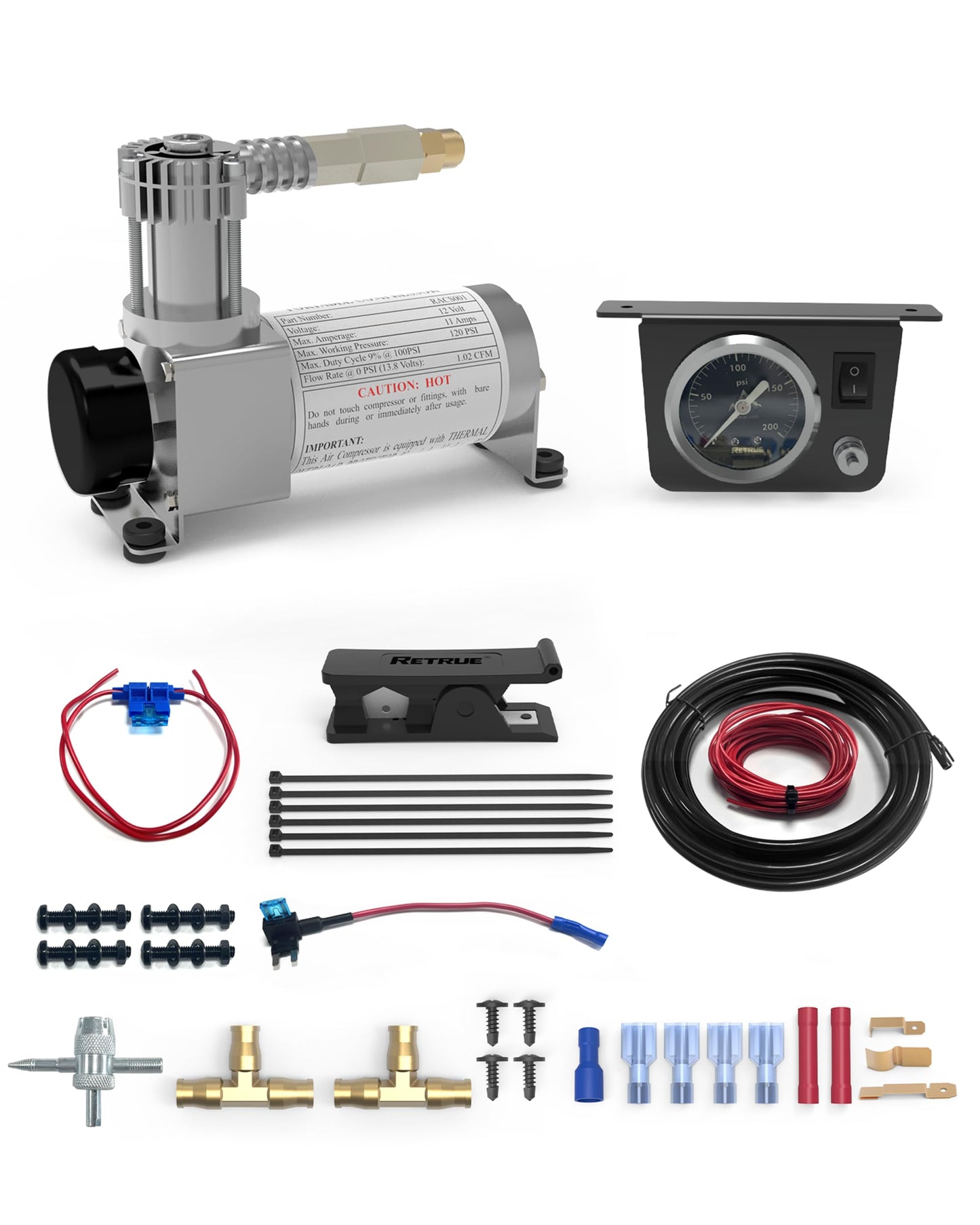 RETRUE Onboard Air Compressor System for Truck Airbag Suspension - Universal Air Bag Compressor kit for Ford F150, F250, F350, Chevrolet Silverado, GMC Sierra, Dodge Ram and More Air bags Kit