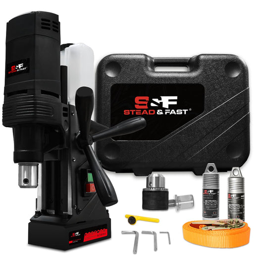 S&F STEAD & FAST Mag Drill Press Kit, 1100W Portable Magnetic Drill, 700 rpm No Load Speed, Max Depth of Cut 2", Max Boring Diameter 1-9/16", Carrying Case