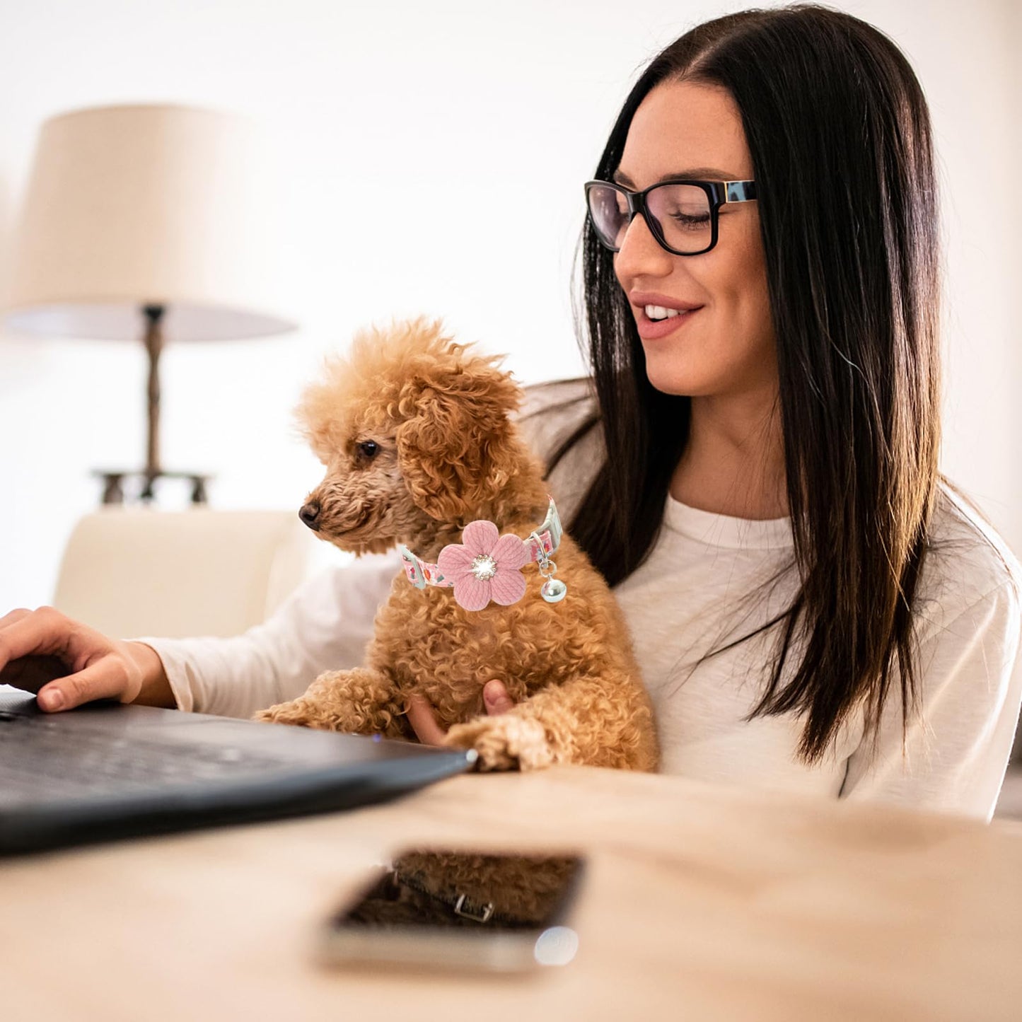 Small Dog Collar with Flower, Puppy Collar for Girl Dog Collars for Small Dogs Cute Dog Collar with Bell, Adjustable Length