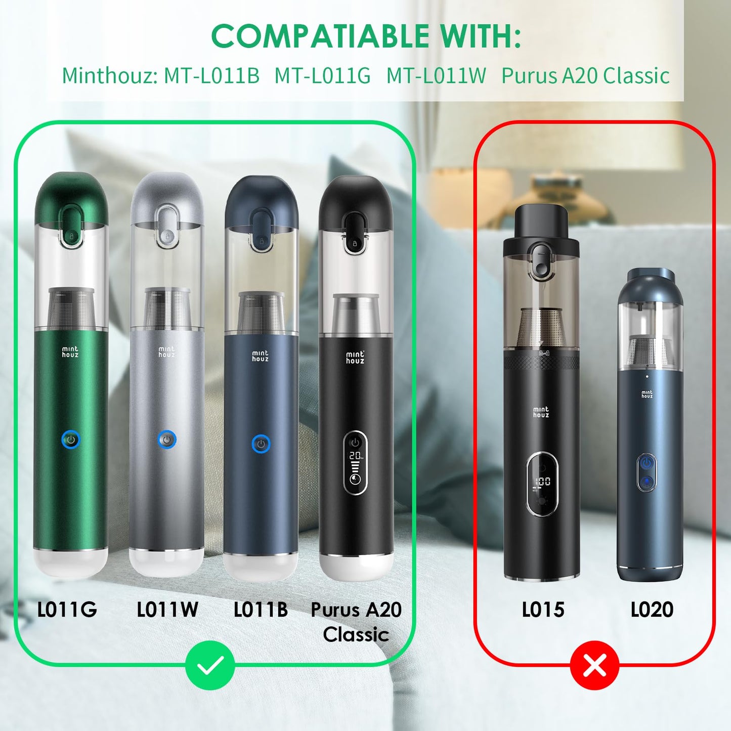 3 Pack HEPA Filters Replacement Compatible with Minthouz Handheld Car Vacuum (MT-L011G/MT- L011W/MT-L011B/Purus A20 Classic)