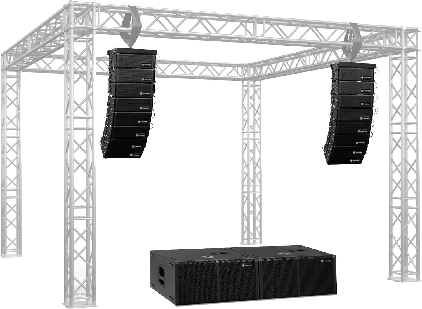 PRORECK Venue Set 10000W P.M.P.O Stereo/Mono DJ Powered PA Speaker System Combo Set Dual 4’’ Line Array Speaker, Dual 12 inch Active Subwoofer with Bluetooth Control, DSP Suitable for Concert, Venue