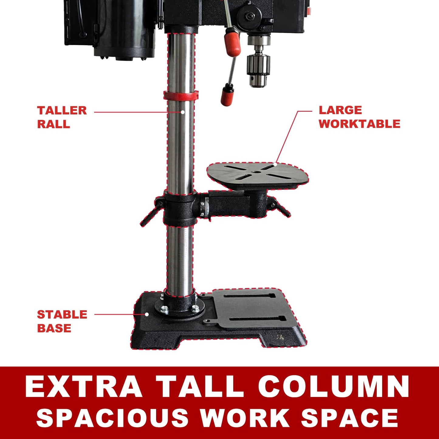 BUCKTOOL 12'' 6 Pole Motor Variable Speed Benchtop Drill Press 360–2000RPM, 3/4HP Powerful Bench Drill Press with Laser and Worklight, Low Speed Tabletop Drilling Machine for Metalworking, Woodworking