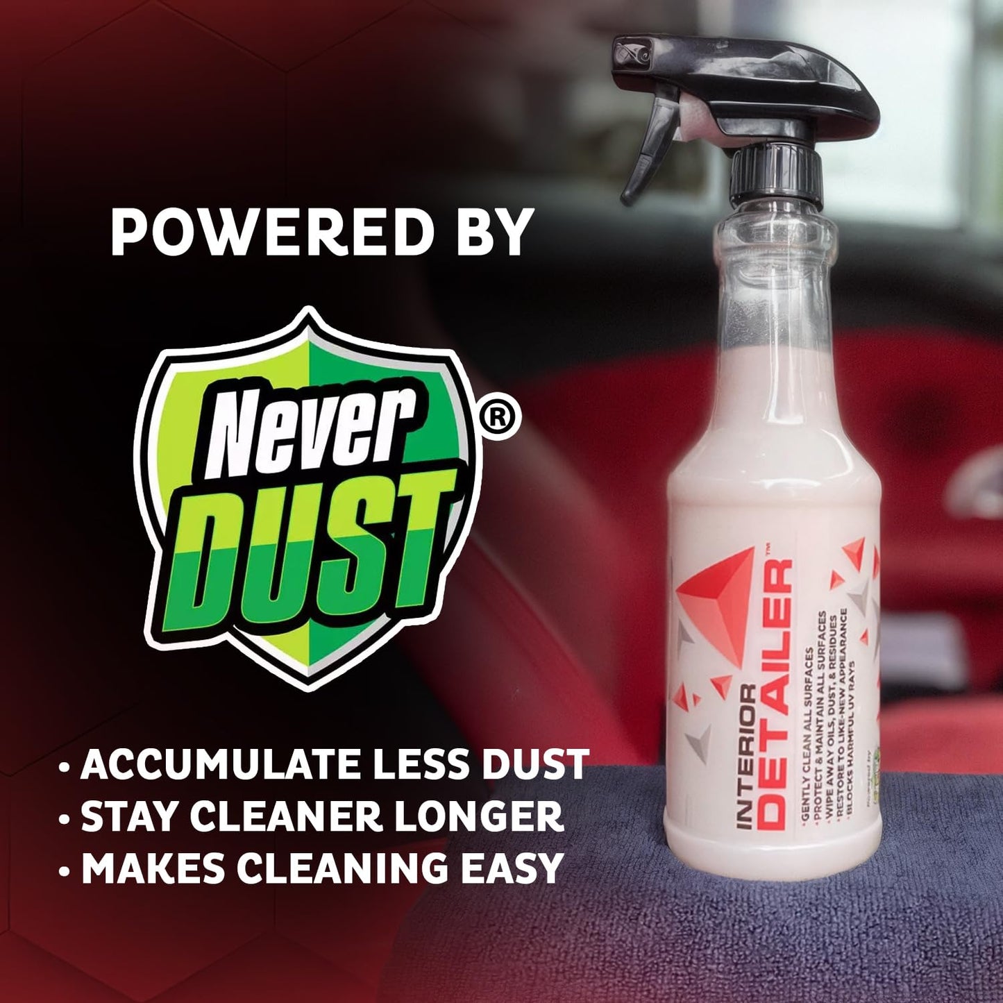 MAXL® Interior Car Cleaner Detailer Spray with NeverDust® Technology Formula (20oz) - Repels Dust, Wipes Oil, Residue with Matte Finish for Leather, Dash, Trim & Screens - Safe on All Surfaces