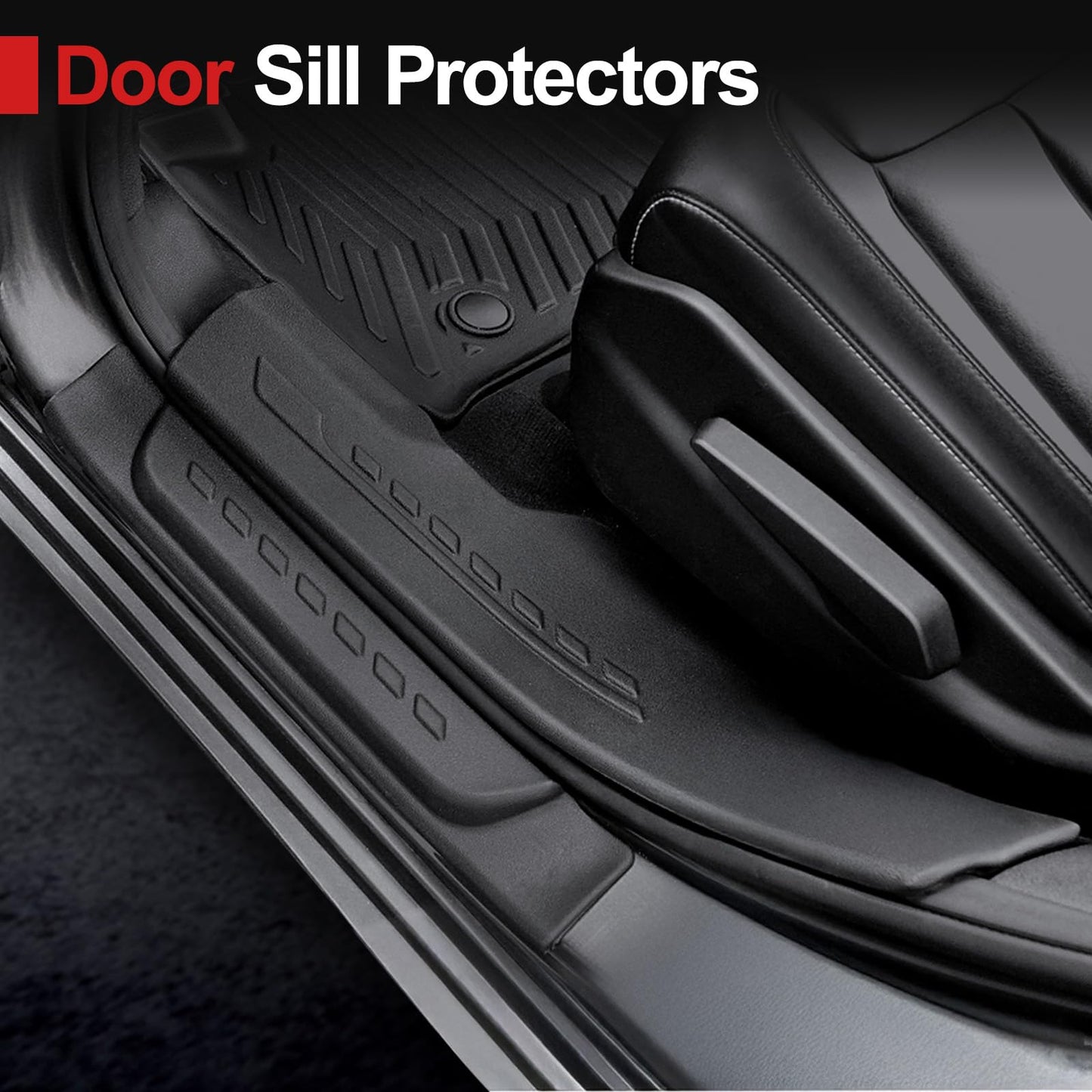 HOUCLEMIC Floor Mats for 2021-2025 Jeep Grand Cherokee L (6-Seater w/o Center Console), TPE Cargo Mat with Manual-Fold 3rd Row Seatback Cover & Door Sill Guards for 2025 Grand Cherokee L Accessories