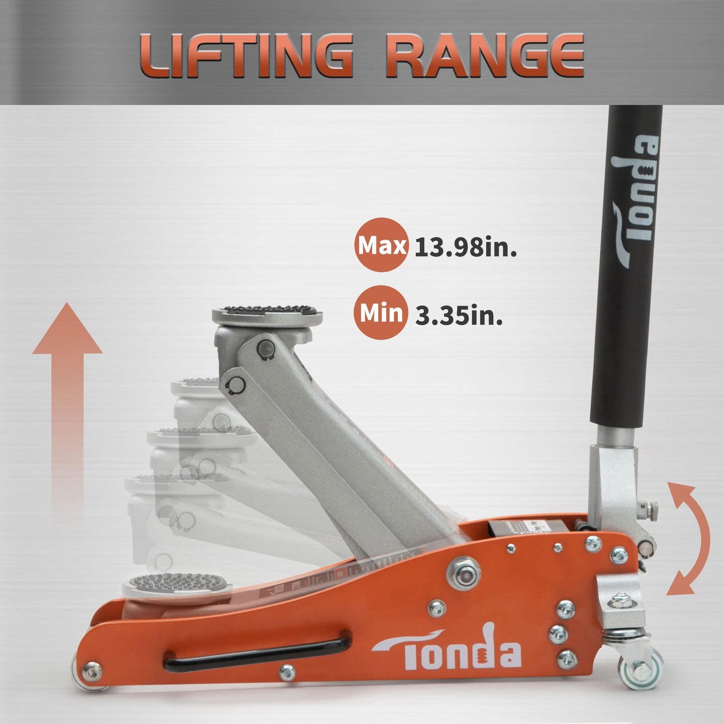 TONDA Low Profile Floor Jack, 2 Ton Aluminum and Steel Hydraulic Car Jack with Dual Pump System, Rapid Lift, Orange