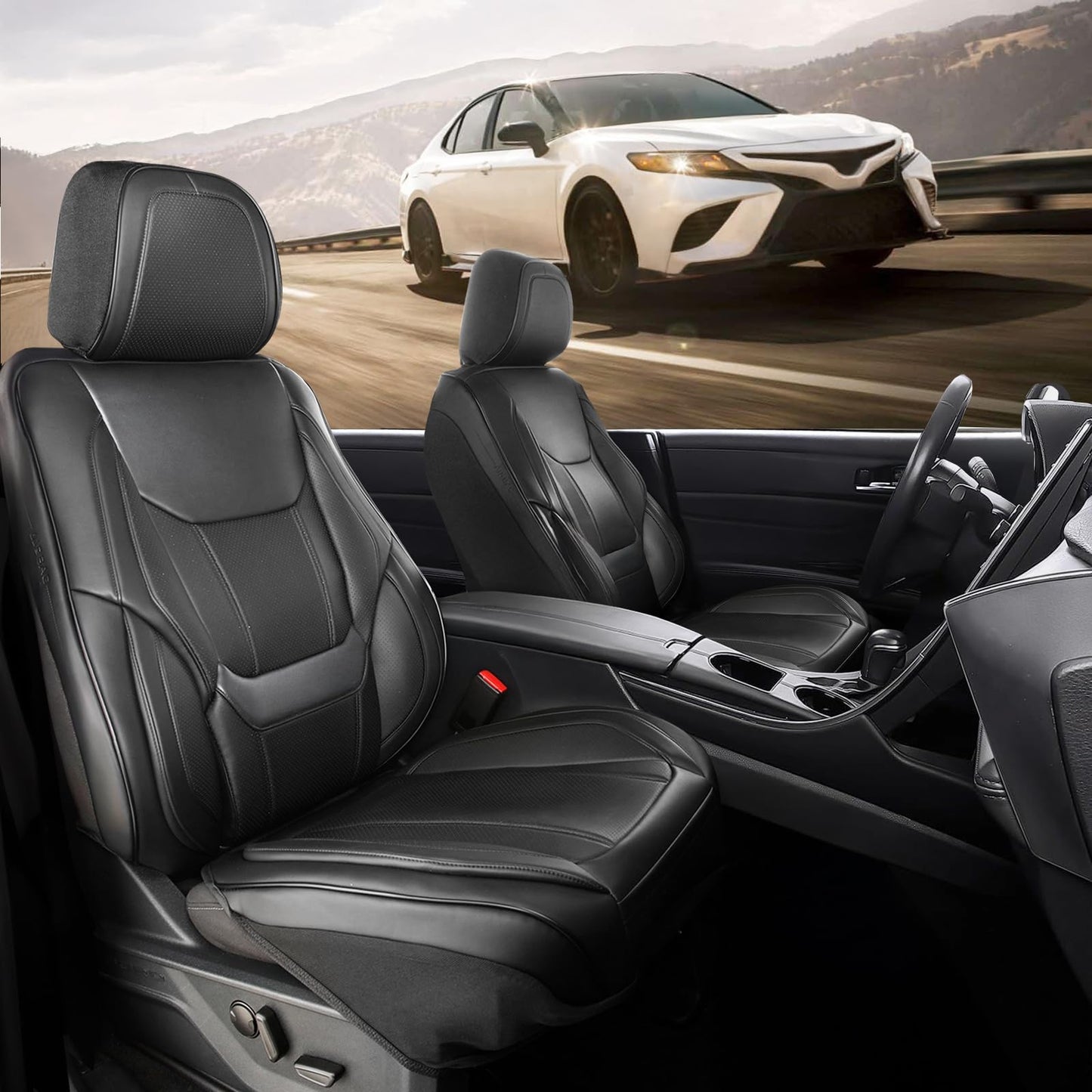 Coverland Custom Car Seat Covers Compatible with Civic, Accord, Malibu, Sonata, Camaro, Camry - Premium Leather Memory Foam Waterproof Custom Protector Front Seat-Black [See Size Chart-Size A10]