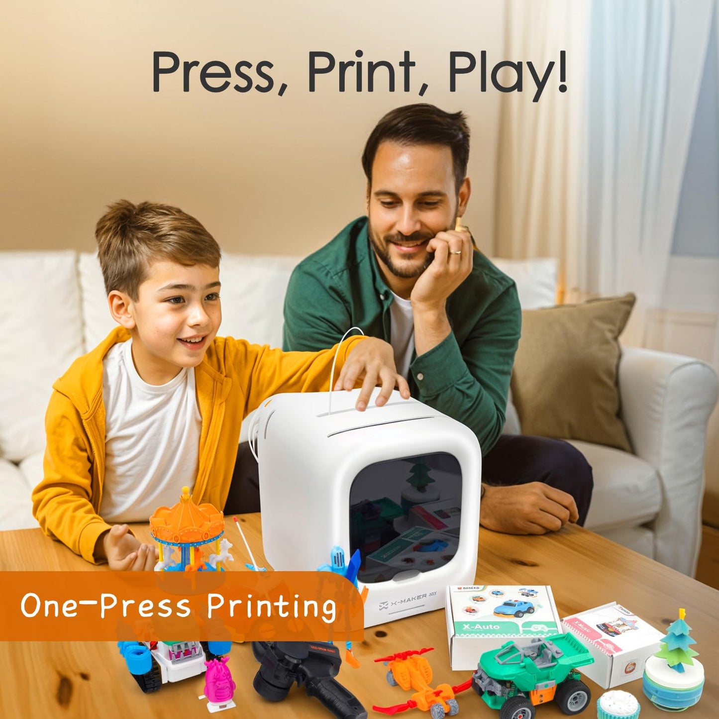 AOSEED 3D Printer for Kids, Beginner 3D Printer with 8 PLA Filament Set, Huge Toy Library & Modify, Wi-Fi & App Control, Create STEM Toys, High Precision, W/ 15+ Mini 3D Design Module, X-Maker Joy