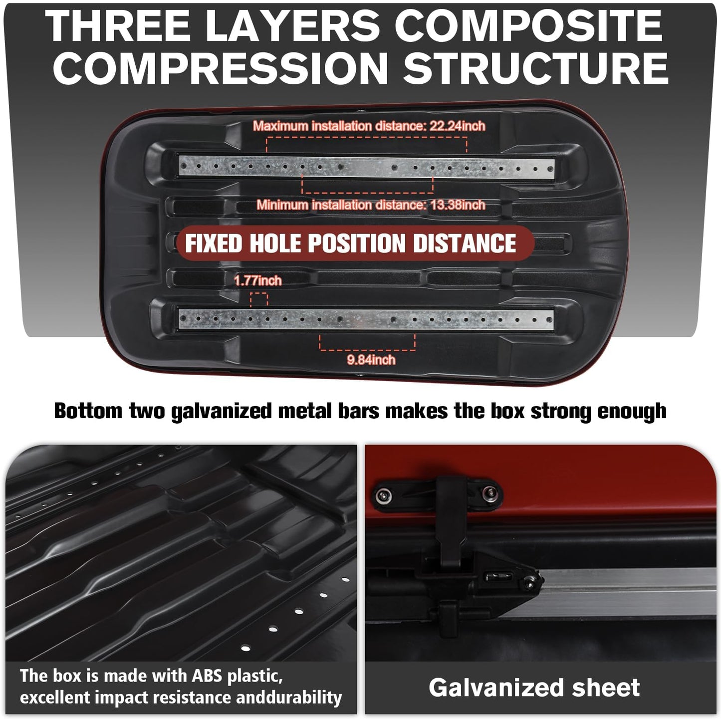 Heavy-Duty Rooftop Cargo Box, Weather-Resistant Hard-Shell Roof Storage Box with Security Locks, 130 LBS Capacity, 14 Cubic Ft, 56" L x 30" W x 13.7" H, Red