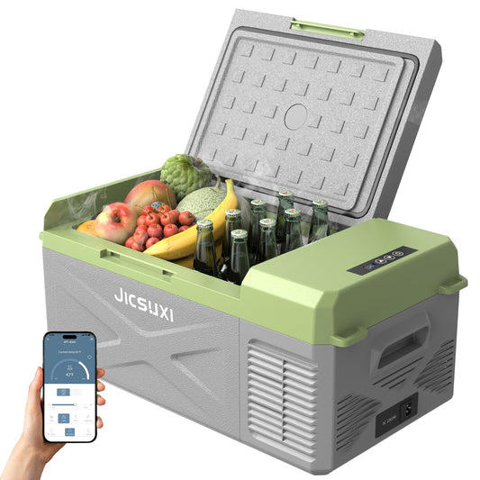 JicSuXi 12V Car Refrigerator, 17 Quart Portable Freezer 12 Car Fridge (-4F~68F) Compressor Electric Cooler with 12/24V DC 110-240V AC, APP Control For Car Truck RV Camping, Travel Outdoor Home