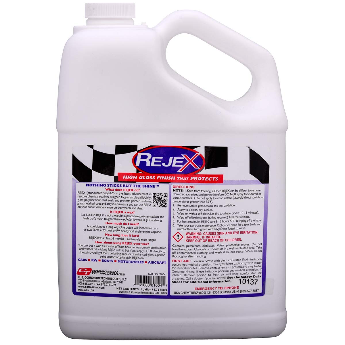 Corrosion Technologies RejeX 61004 (1 gallon) – High Gloss Finish That Protects | For All Vehicles | Synthetic Paint and Surface Sealant | Last 2X Longer Than Any Wax | Nothing Sticks But The Shine!™