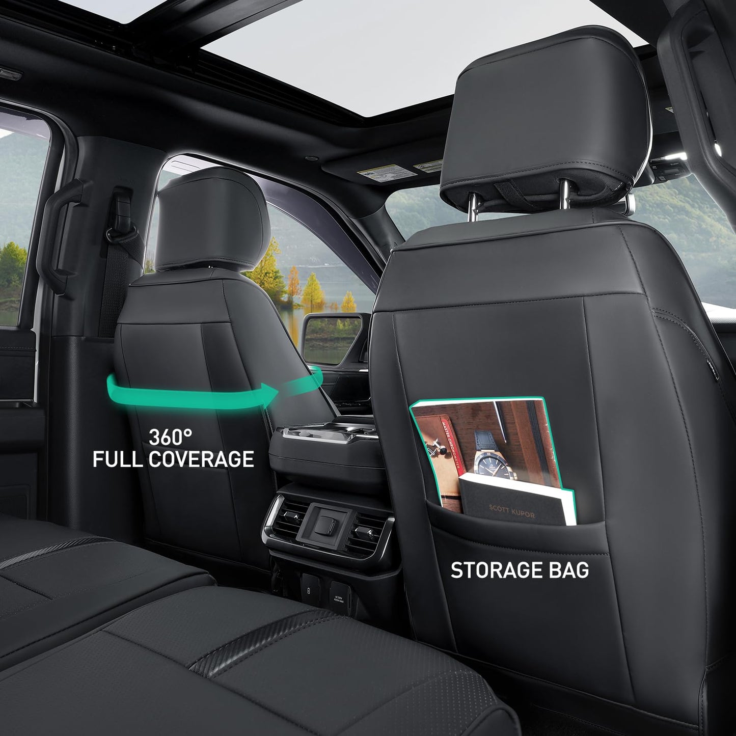 DiffCar for Ford F150 Seat Covers 2021 2022 2023 2024 2025,Full Set Leather Waterproof Black Trucks Pickup Seat Covers Custom Fit for Ford F150 Accessories,Car Seat Cover for SuperCrew/CrewCab(XL,XLT)