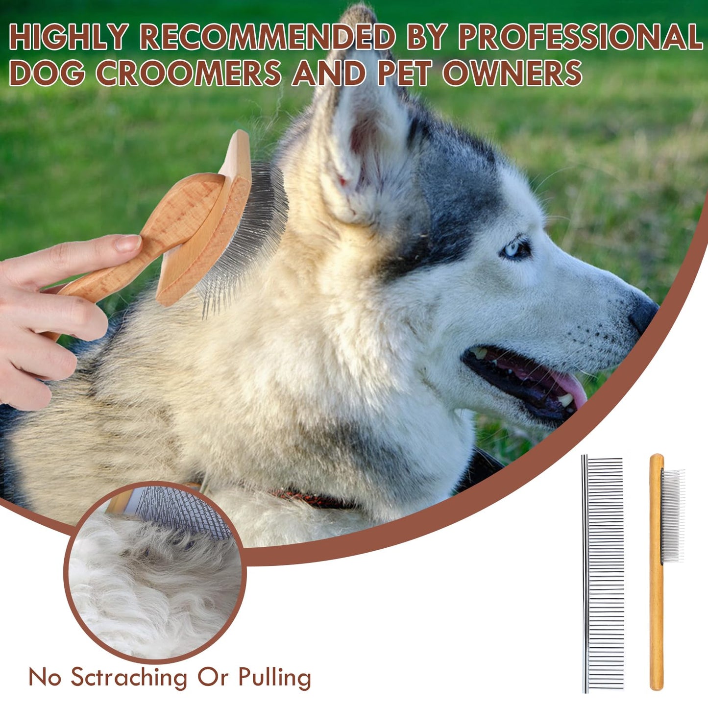 COZYGIFT Large Dog Brush for Medium or Long Haired Dogs, Long Pin Slicker Brush for Removes Loose Hair, Tangles and Knots, Best Grooming Brush for Small Animals, Free Pet Comb, Wood