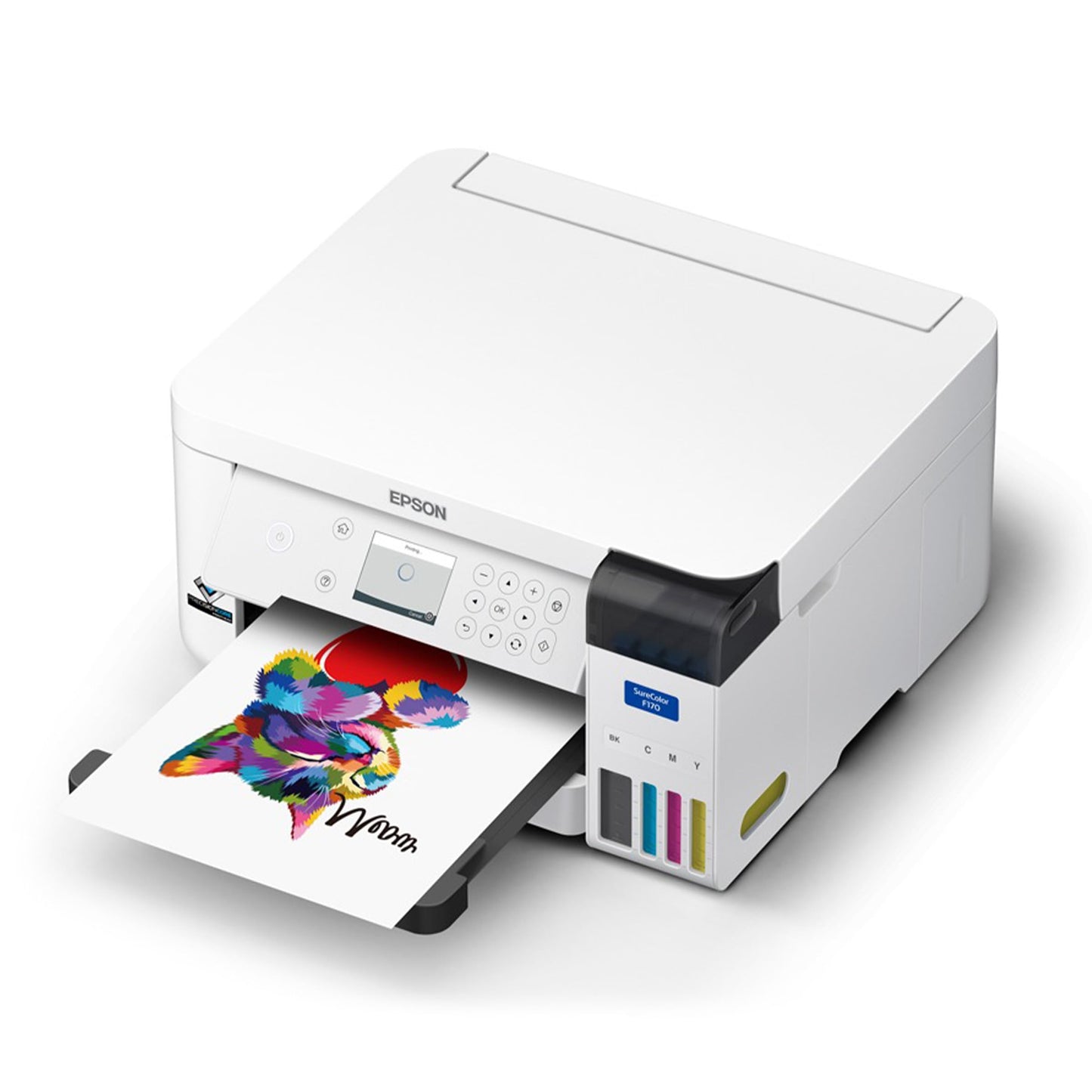Epson SureColor F170 Dye-Sublimation Printer. Includes Full Set of Ink, User Guide, AC Power Cable, Sublimation Starter Kit, Thermal Tape, 8.5" x 11" & 8.5" x 14" Paper SCF170