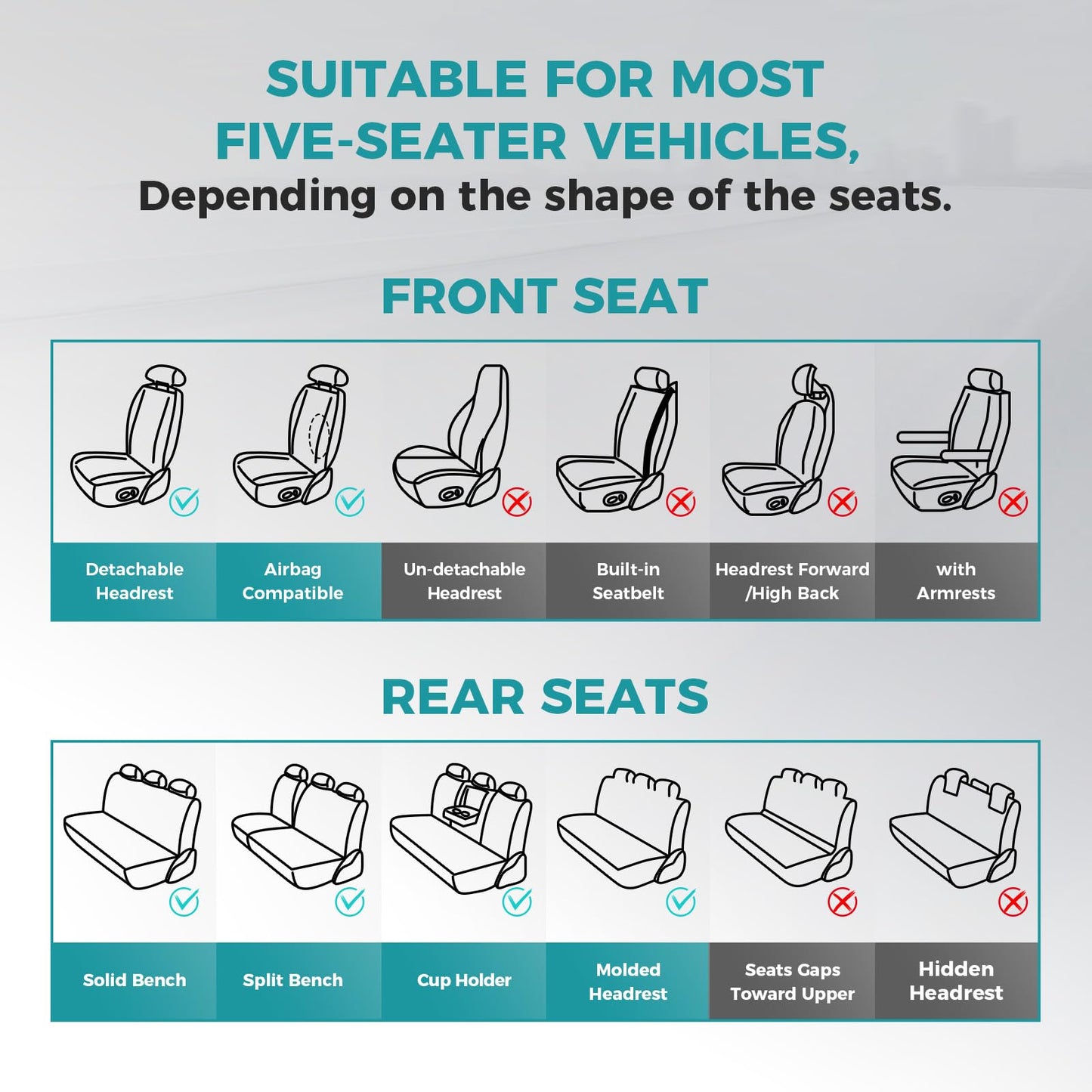 FEINEPRO Leather Car Seat Covers - Breathable Faux Leather Seat Covers Full Set for Cars SUV Sedan - Waterproof - Grey