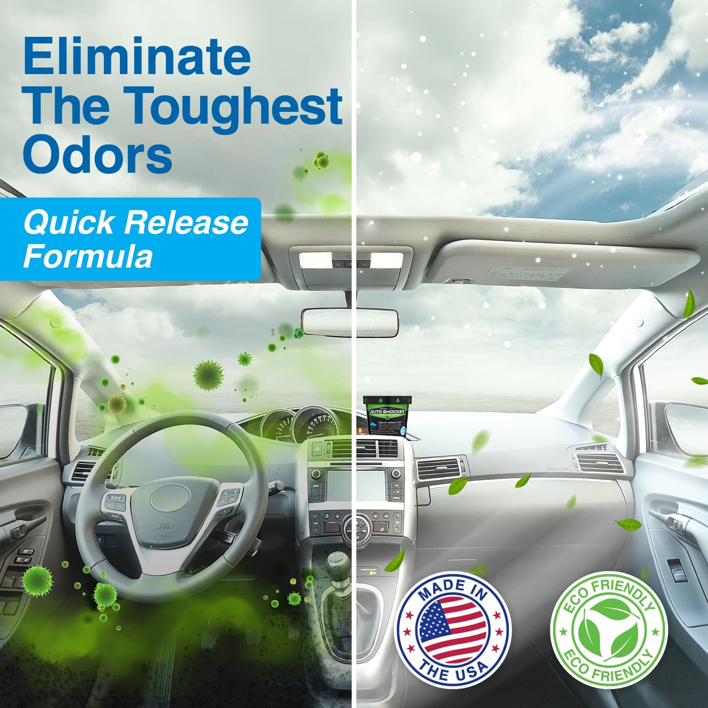 Biocide Systems Auto Shocker Strong Car Odor Eliminator, Eco-Friendly ClO2 Odor Remover for Tough Odors in Vehicle Interiors, Up to 250 Cubic Feet (6-Pack)