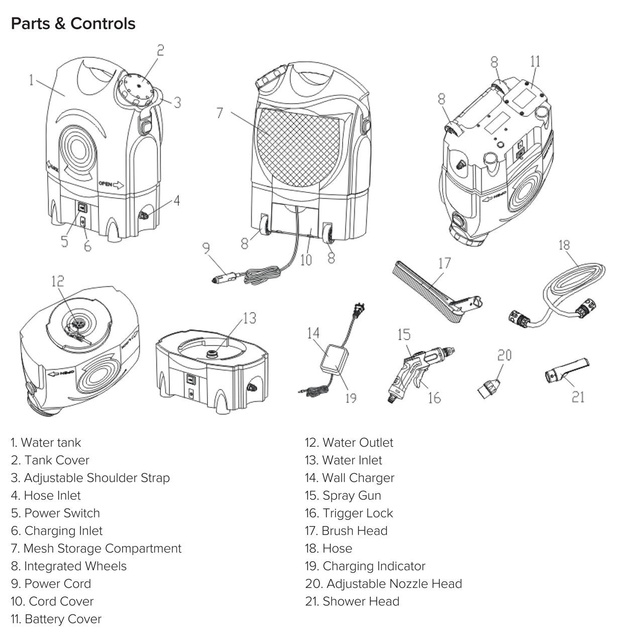 Ivation Multipurpose Portable Spray Washer w/Water Tank - Runs on Built-in Rechargeable Battery, Home Plug and 12v Car Plug - Integrated Roller Wheels