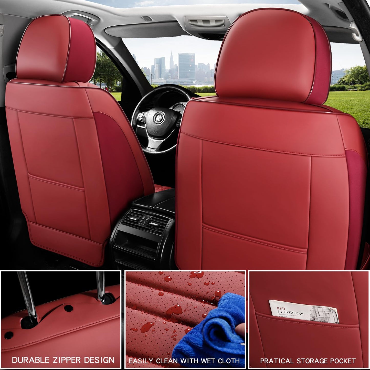 MINGBRON Car Seat Covers,Car Seat Protector Waterproof,Seat Covers Front Set, Car Seat Protectors,Automotive Seat Covers Fit for Most Cars Wine Red