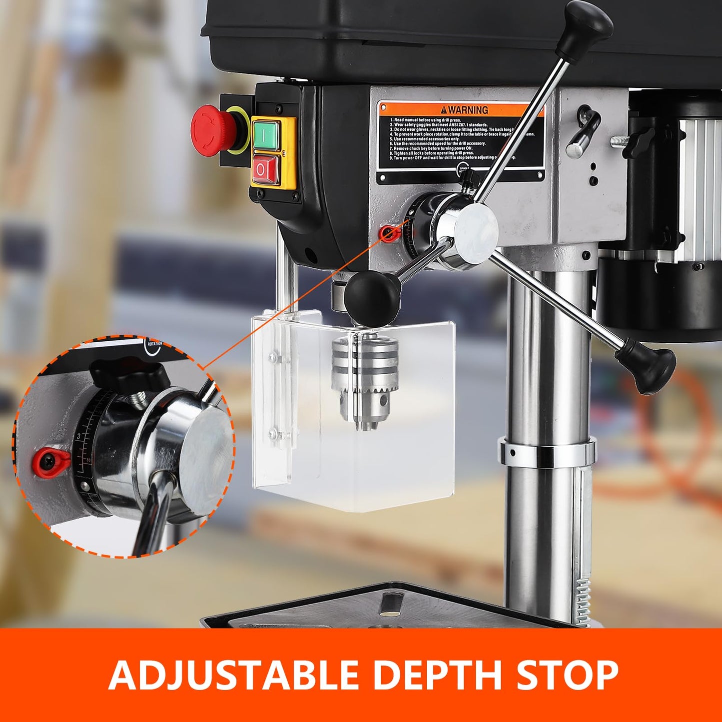 13 in Benchtop Drill Press, 7.5 Amp 120V Pure Copper Motor with Swing-away Safety Guard, 288-3084 RPM Variable Speed, 0-45°Tilting Worktable, Tabletop Drilling Machine for Wood Metal