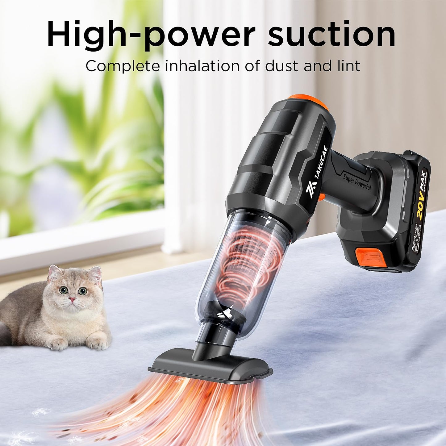 TAKECAE 15000PA Hand Held Vacuum Cleaner Cordless Rechargeable, 2000mAh*2Battery Mini Vacuum Cleaner, Cars Accessories Interior, 4-in-1 Portable Air Duster ForCar, Office, Home, Pet Hair Cleaning