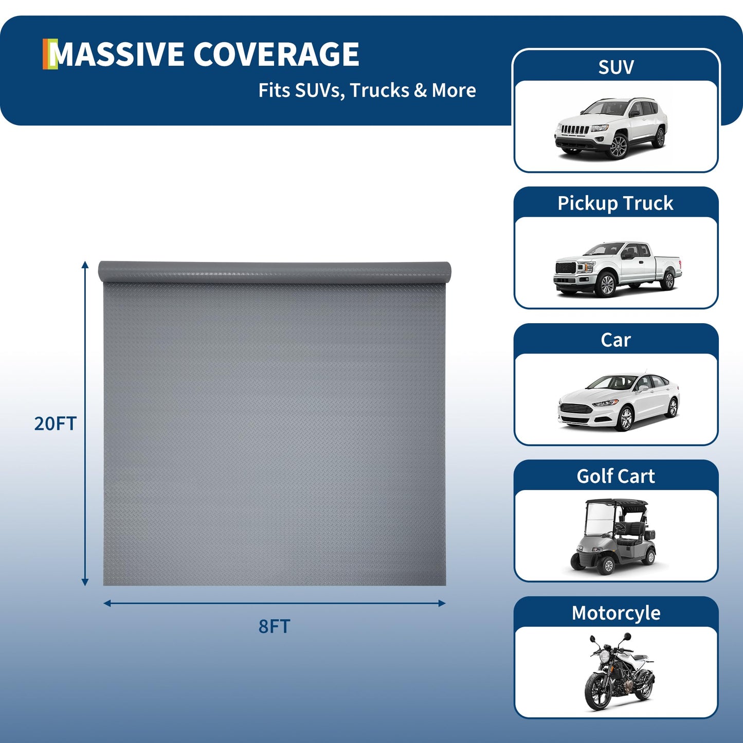 Mochalight Garage Floor Mat 8x20 FT, 2.8Mm Thick PVC Garage Floor Roll Cover, Non Slip Diamond Plate Surface, Full Protection for SUV Truck Car Parking, Indoor Garage Flooring, Workshop Mat