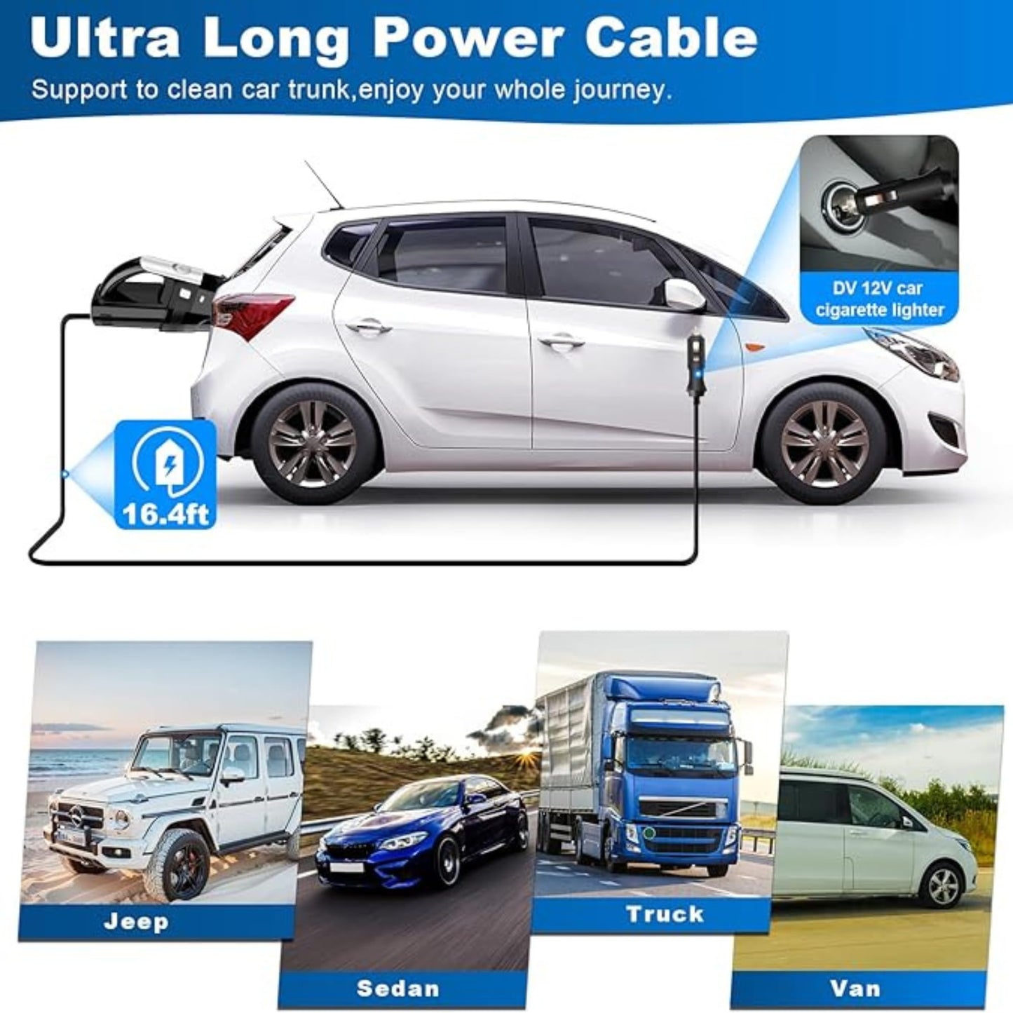 Portable Handheld Car Vacuum Cleaner – High Power DC 12V, Lightweight Mini Vacuum with 16ft Cord & Multi Attachments, Small Dust Buster for Car and Home Cleaning