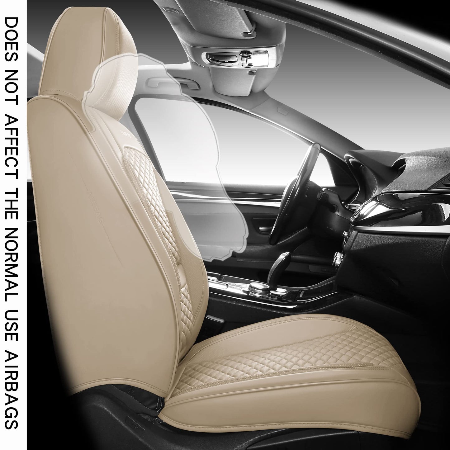 VALIWARR Full Coverage Faux Leather Car Seat Covers Full Set Fit for Cars Trucks Sedans SUVs with Waterproof Leatherette in Auto Interior Accessories (Beige)