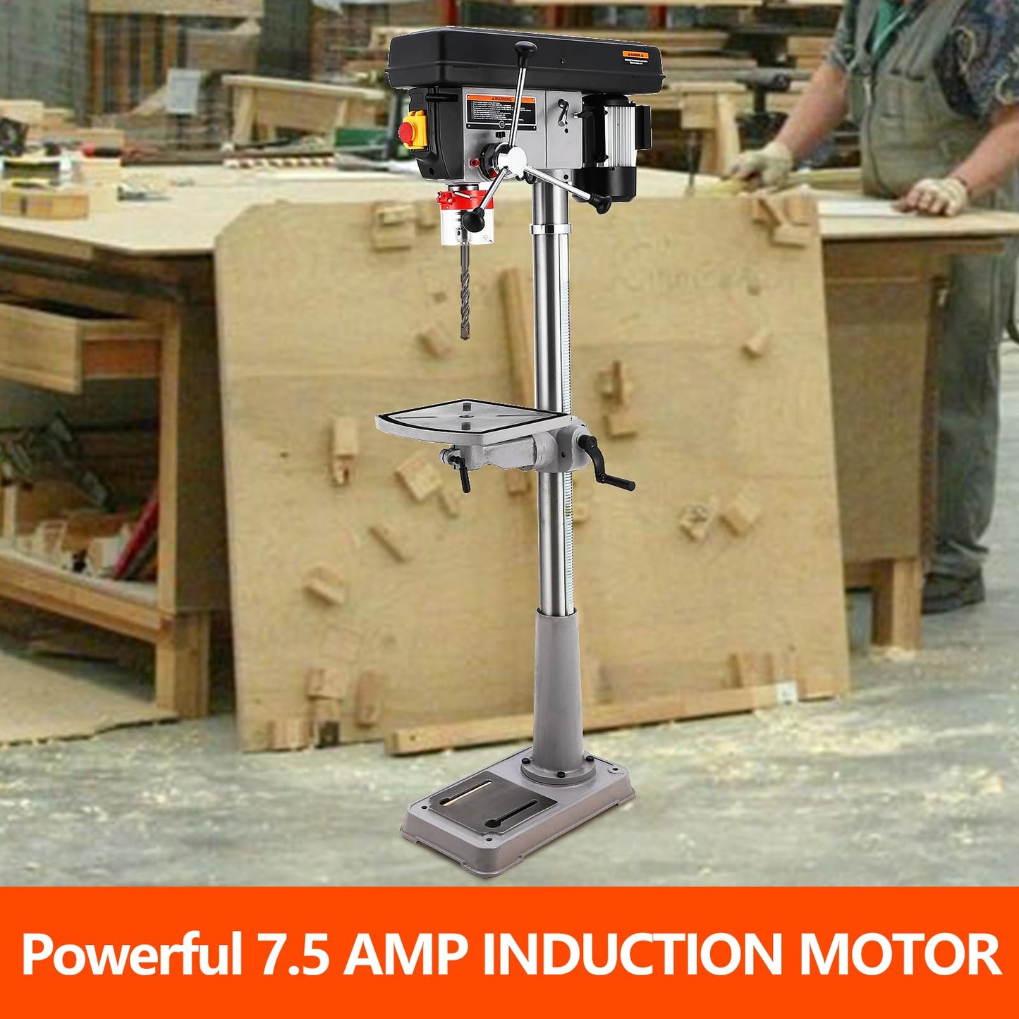 Festisoul 15" Floor Drill Press with 7.5A Copper Motor, Variable Speed 288-3084 RPM, Tilting Table for Wood and Metalworking