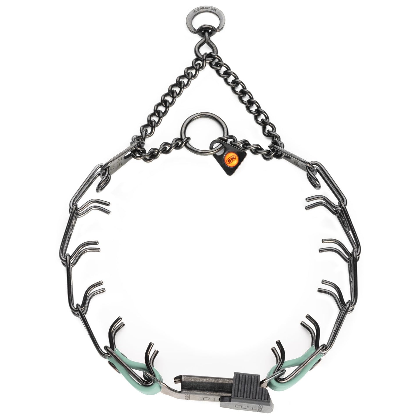 Herm Sprenger Black Stainless Steel Dog Collar with Quick Release ClicLock Buckle and Biothane Insert Training Collar Made in Germany (Sage Green, 16in x 2.25mm(Neck Size up to 13-14in))