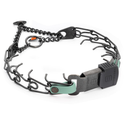 Herm Sprenger Black Stainless Steel Dog Collar with Quick Release ClicLock Buckle and Biothane Insert Training Collar Made in Germany (Sage Green, 16in x 2.25mm(Neck Size up to 13-14in))