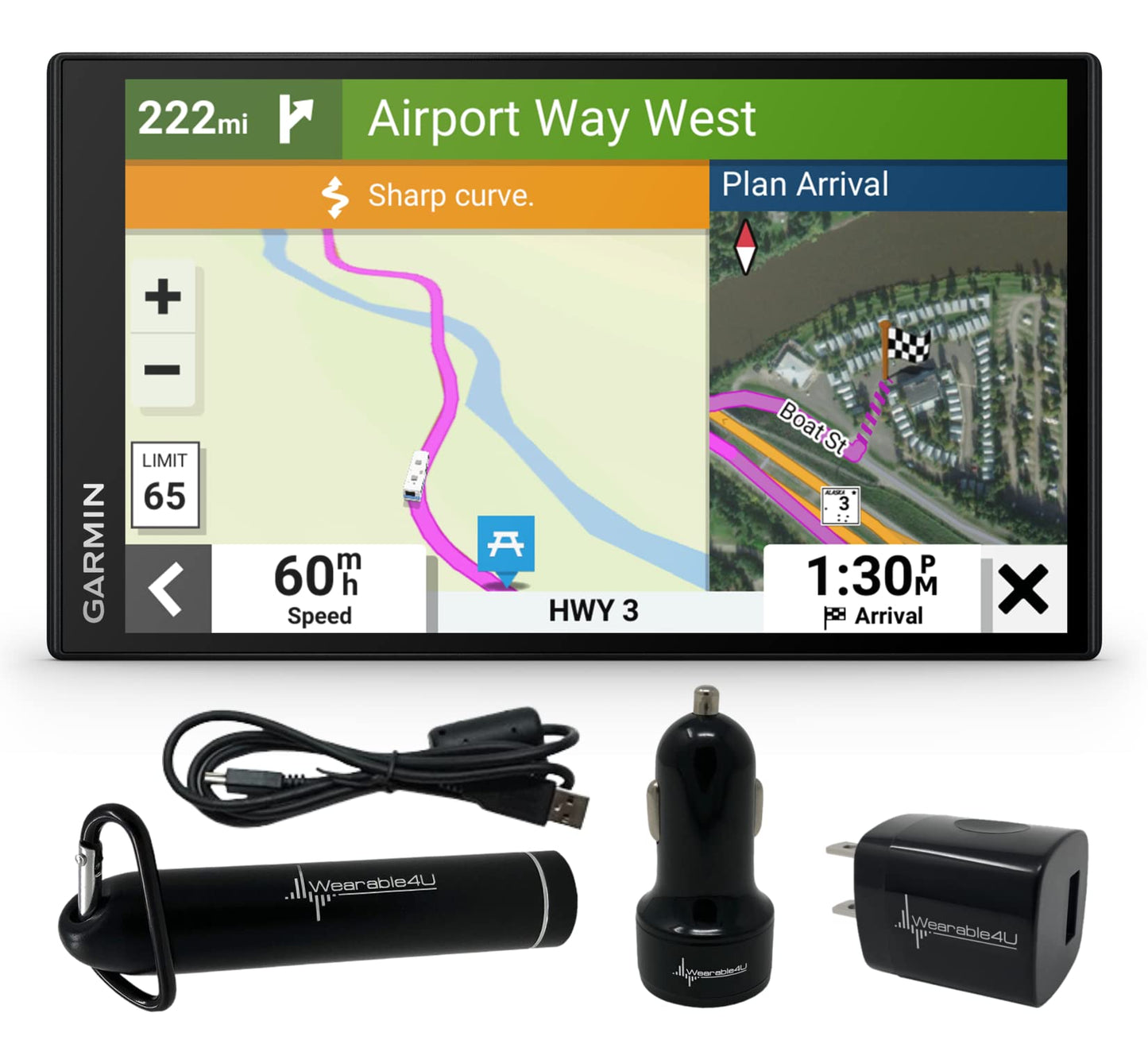 Wearable4U - Garmin RV 795 GPS Navigator, Large, Easy-to-Read 7, Custom RV Routing, High-Resolution Birdseye Satellite Imagery with Power Pack Bundle