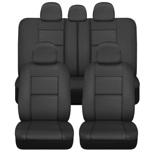 BDk Faux Leather Car Seat Cover Full Set - Front & Rear Split Bench Black Seat Covers For SUV & Truck Seat Covers, Airbag Compatible - Interior Protective Seat Covers for Car Seats & Car Accessories