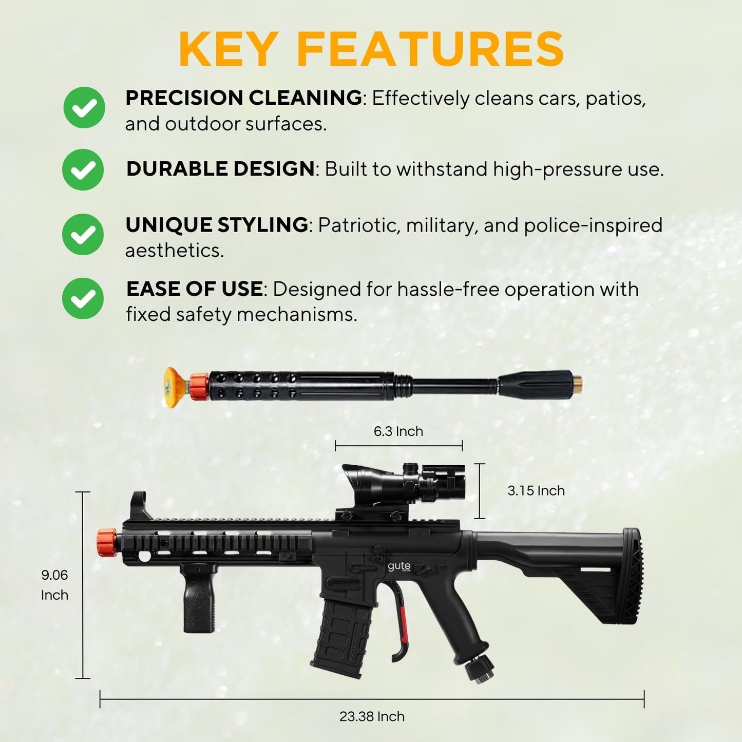 Pressure Washer Gun, Car Cleaning Tool Unique Mechanism, High Pressure Spray Washing Equipment - for Car Wash, Military, Patriotic, Police-Inspired Design, Precision Cleaner