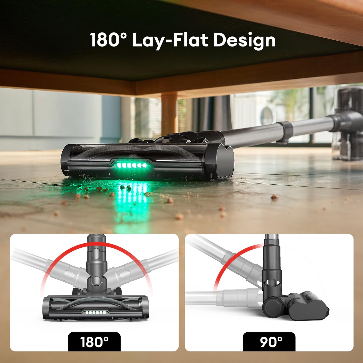 Ultenic Cordless Vacuum Cleaner, 450W 40Kpa Stick Vacuum with Car Dashboard Screen, Tangle-Free Brush for Pet Hair, Max 45mins Runtime, LED Display Tools for Hard Floor, Carpet, Car Cleaning, U12