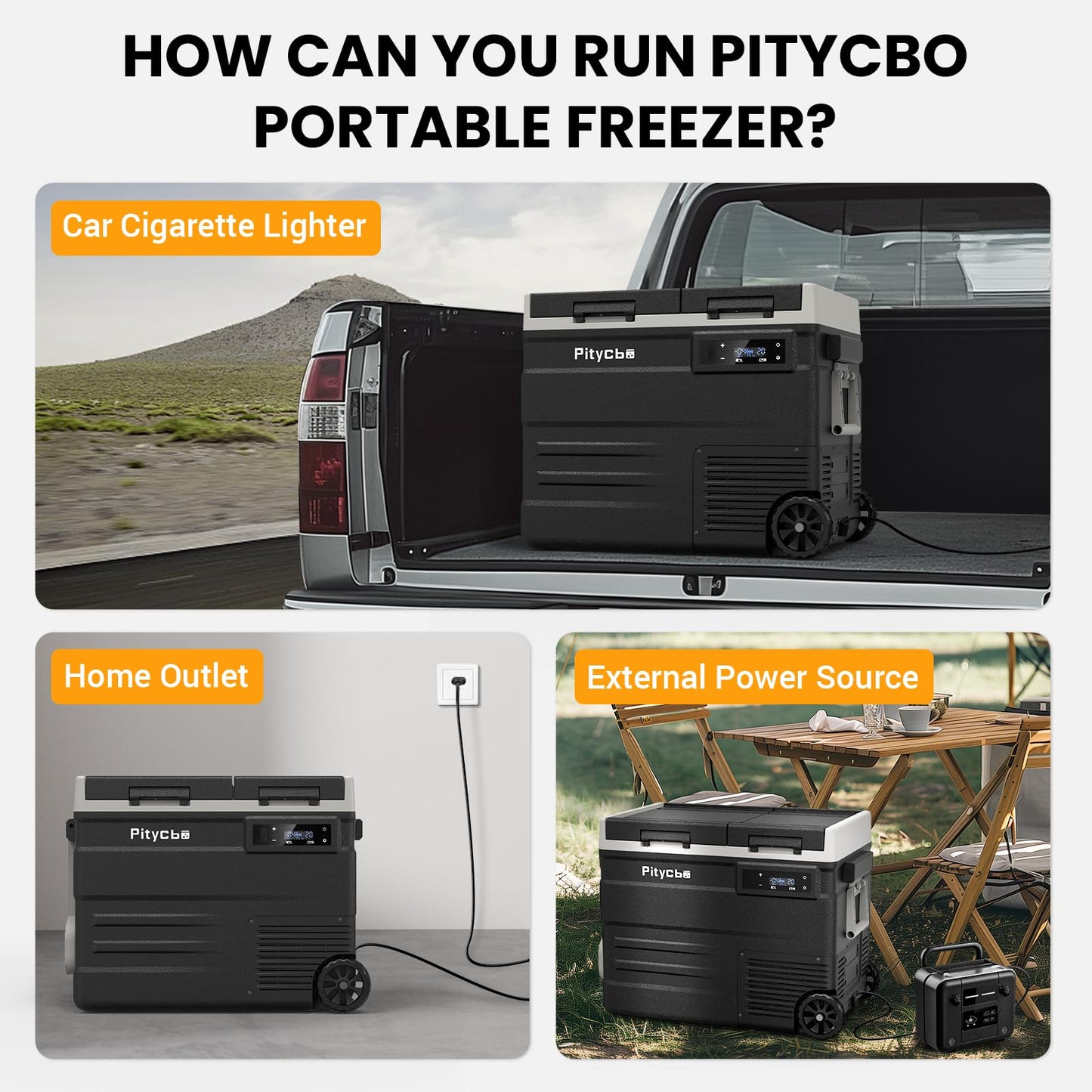 Pitycbo Car Refrigerator 12v Portable Fridge for Car, Auto 56 Quart Dual Zone Freezer Compressor Cooler, -4℉—68℉ 12/24V DC 100~240 Volt AC for Truck, Camping, Travel, Vehicles, RV