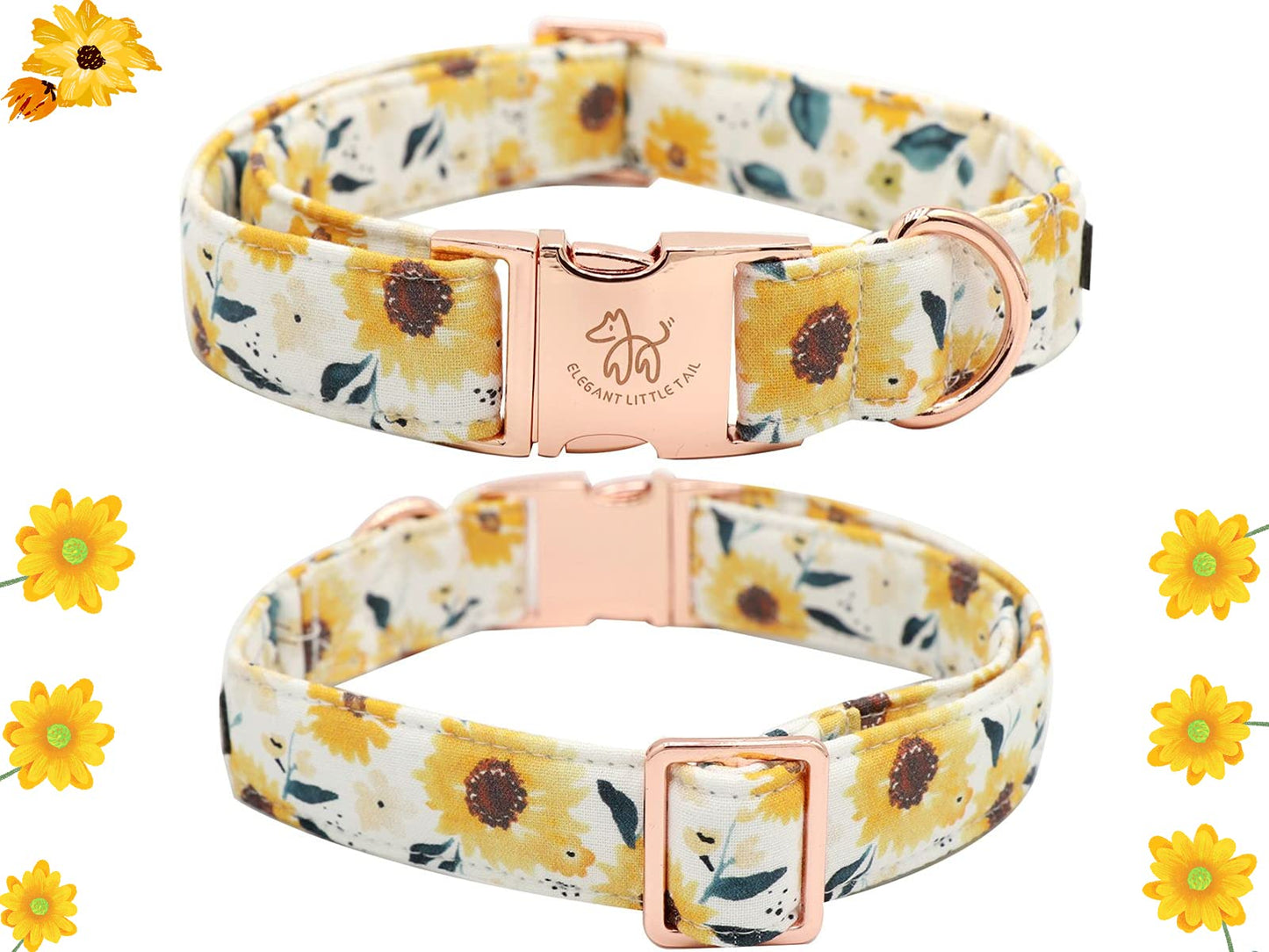 Elegant little tail Dog Collar, Sunflower Pattern Pet Collar Durable Cute Dog Collars Summer Fall Female Pet Gift Adjustable Dog Collar for Medium Dogs