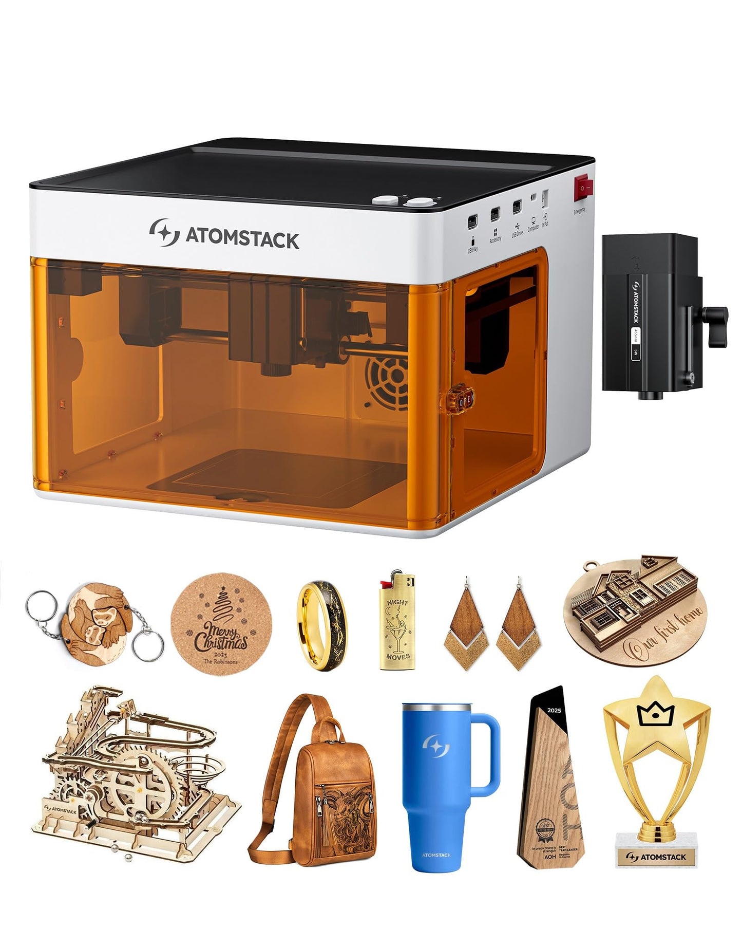 ATOMSTACK P1 5W Laser Engraver, Laser Cutter, Unibody Laser Engraving Machine, 10000 mm/min, 5000mW Diode for Beginners DIY, Wood, Leather, Acrylic, Metal, Portable, Single Laser, Class 1 Safe